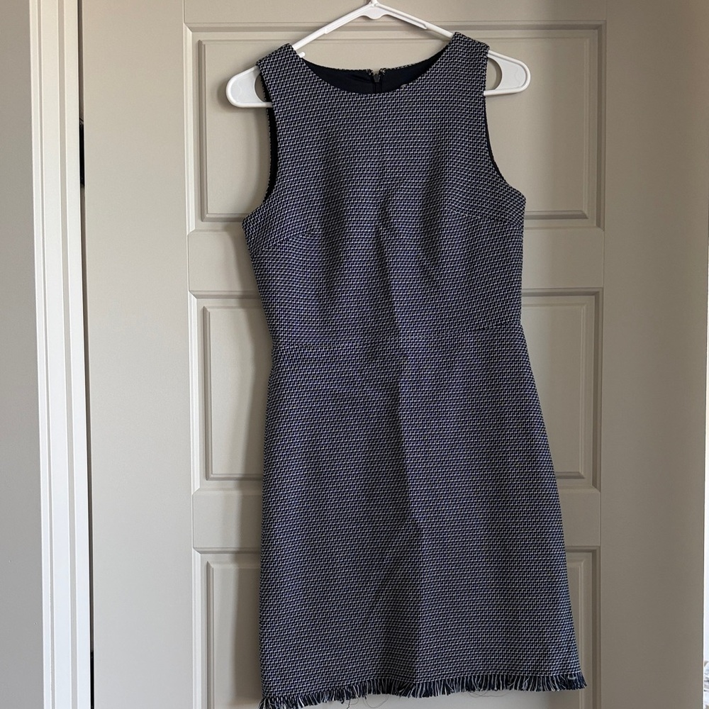 LOFT Navy and White Tweed Sleeveless Shift Dress